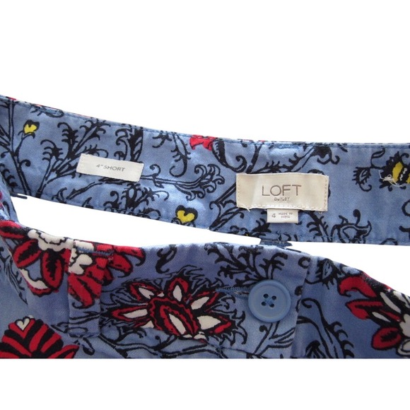 LOFT Shorts Women's Sz 4 Blue Floral Cotton 4" - Picture 3 of 4